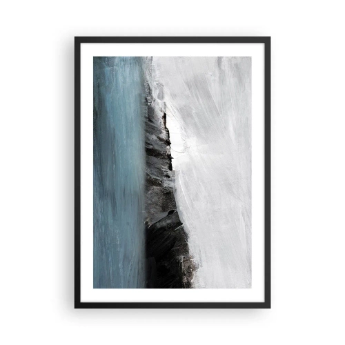 Póster en marco negro - Composición abstracta de una costa rocosa y el océano. - 50x70cm - Agua - tierra: un choque de elementos - Decoración de pared moderna para salón y dormitorio ARTTOR