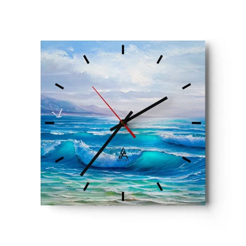Reloj de pared - Reloj de vidrio - Un pintoresco paisaje marino con olas y un cielo azul. - 30x30cm - Trae consuelo - Decoración de pared moderna para salón y dormitorio ARTTOR