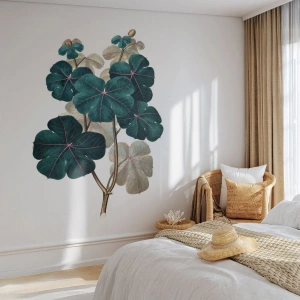 Fotomural Premium Canvas - Ilustración botánica con hojas en tonos verdes y beige. - 100x70cm - De un viejo herbario - Decoración de pared moderna para salón y dormitorio ARTTOR