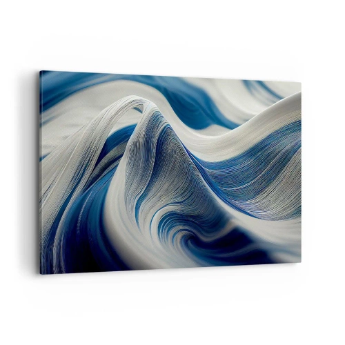 Cuadro sobre lienzo - Impresión de Imagen - Ondas abstractas en tonos azules y blancos - 120x80cm - Fluidez de azul y blanco - Decoración de pared moderna para salón y dormitorio ARTTOR