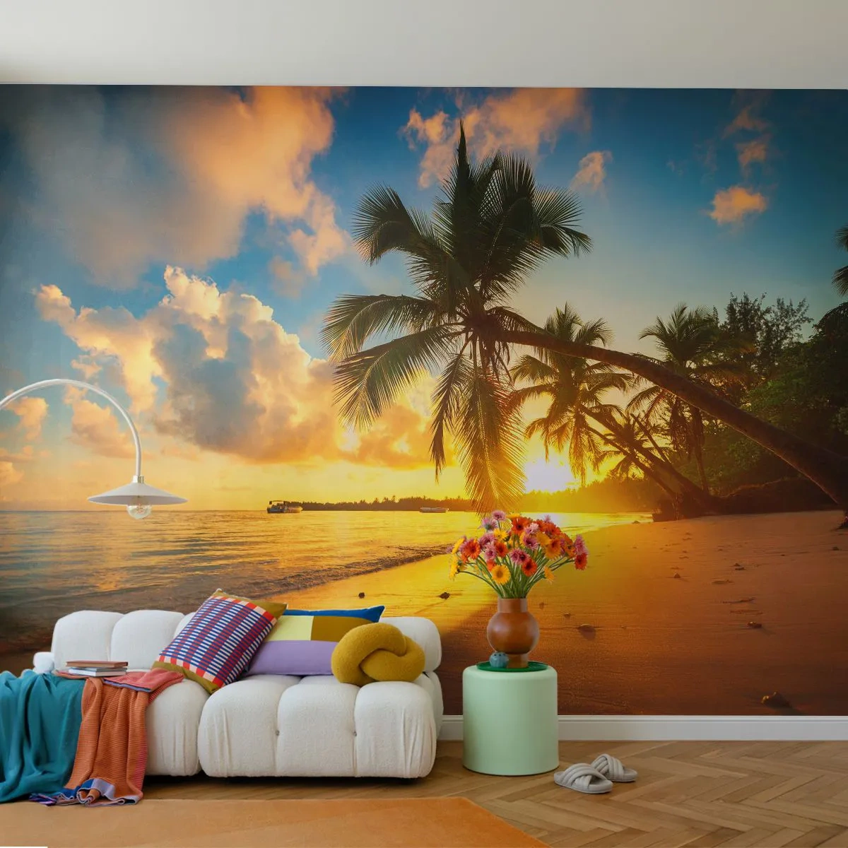 Fotomural Autadhesivo Deluxe Sticker - Un sueño caribeño - Paisaje, Palmera de cocos, Mar - 450x315 cm