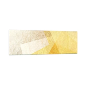 Cuadro sobre vidrio - Impresiones sobre Vidrio - Formas geométricas en tonos dorados y claros. - 160x50cm - Tiempo de geometría - Decoración de pared moderna para salón y dormitorio ARTTOR