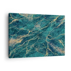 Cuadro sobre lienzo - Impresión de Imagen - Patrón de mármol texturizado en tonos turquesa y dorado. - 70x50cm - Riachuelos de oro - Decoración de pared moderna para salón y dormitorio ARTTOR