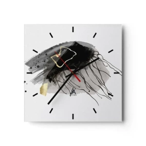 Reloj de pared - Reloj de vidrio - Una composición abstracta con acentos negros y dorados. - 30x30cm - En negro y dorado - Decoración de pared moderna para salón y dormitorio ARTTOR
