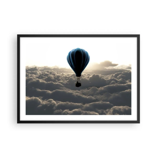 Póster en marco negro - Un globo aerostático contra un cielo con nubes al atardecer. - 70x50cm - Un viajero por encima de las nubes - Decoración de pared moderna para salón y dormitorio ARTTOR