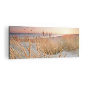 Cuadro sobre lienzo - Impresión de Imagen - Playa al atardecer con hierbas altas - 120x50cm - Dulce nana del Báltico - Decoración de pared moderna para salón y dormitorio ARTTOR