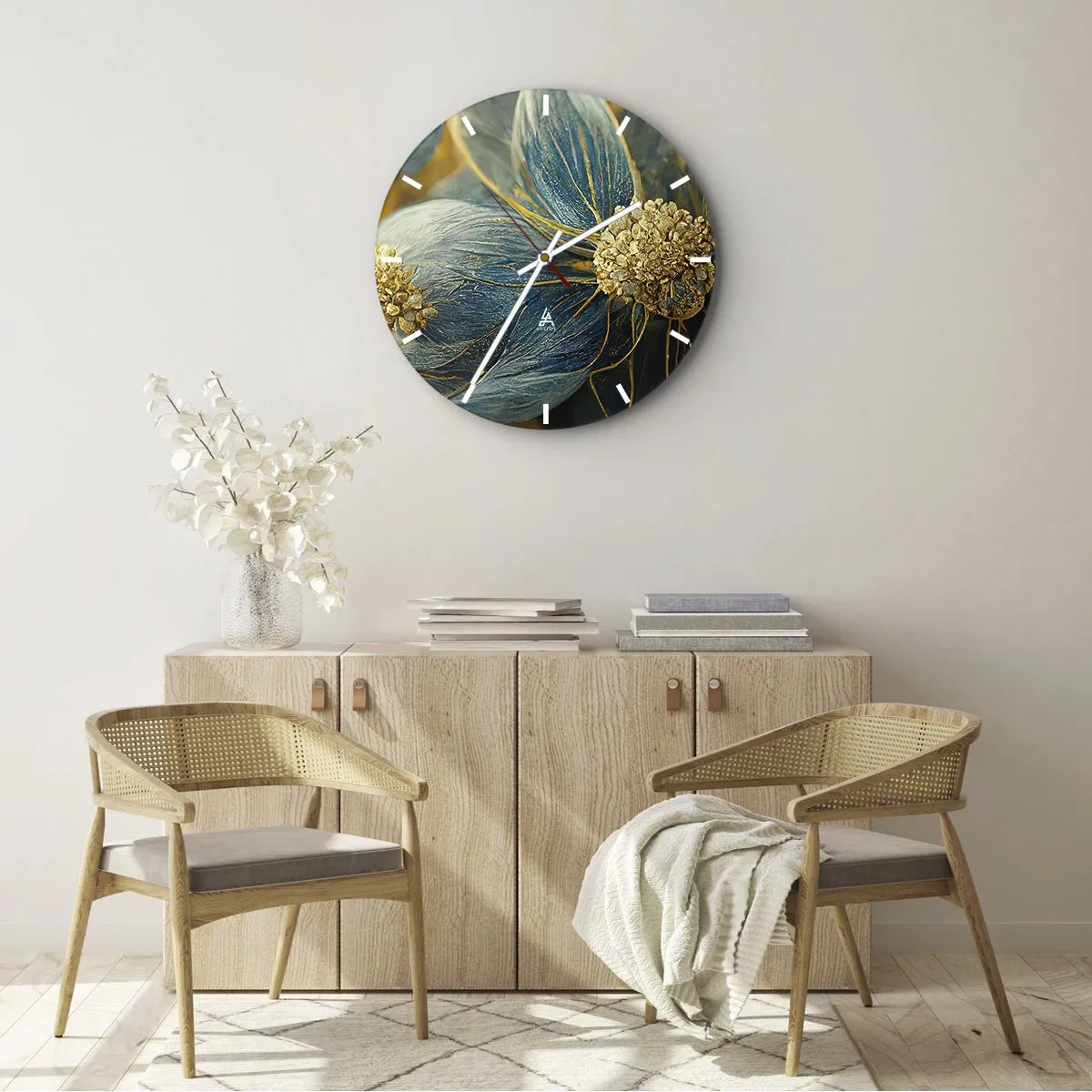 Reloj de pared - Reloj de vidrio - Flor de oro - 30x30 cm