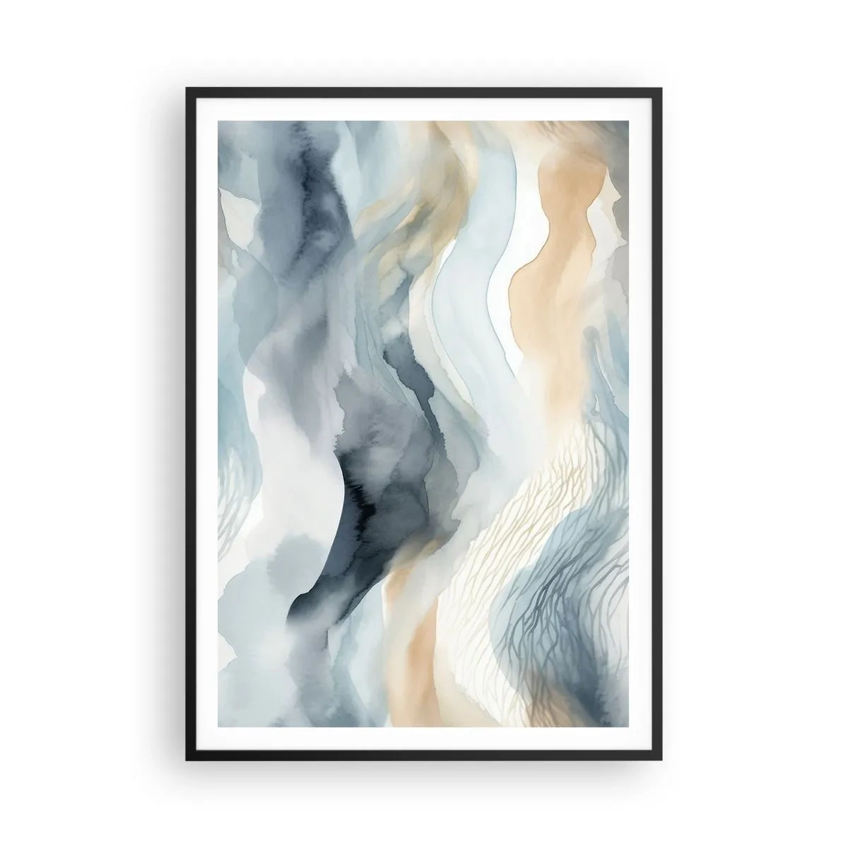 Póster en marco negro - Abstracción de nieve y niebla - 70x100 cm