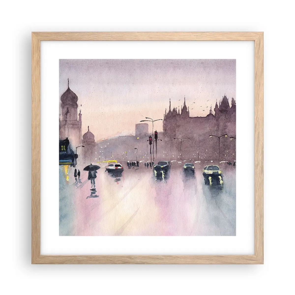 Póster en marco roble claro - En una niebla lluviosa - 40x40 cm