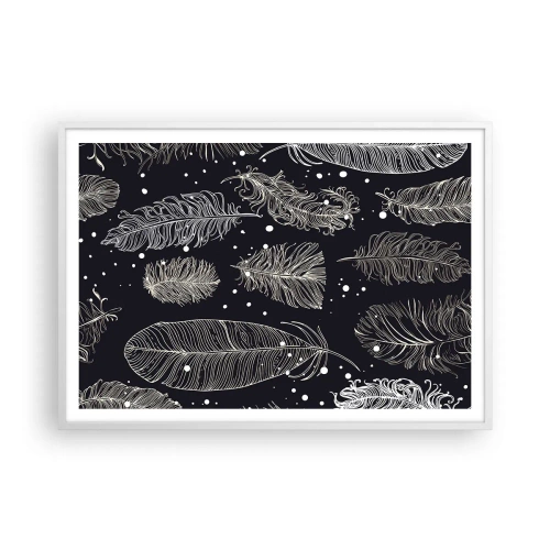 Póster en marco blanco - Encaje de plumas - 100x70 cm