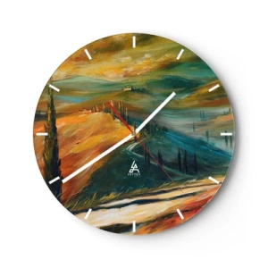 Reloj de pared - Reloj de vidrio - Un paisaje pictórico de colinas y árboles en colores toscanos. - 30x30cm - Paisaje toscano - Decoración de pared moderna para salón, cocina y dormitorio ARTTOR