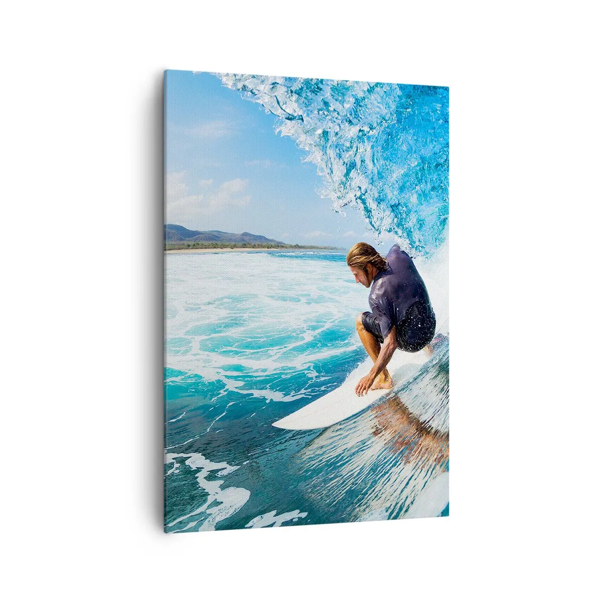 Cuadro sobre lienzo - Impresión de Imagen - Un surfista en una pose dinámica sobre una ola en agua turquesa. - 70x100cm - Bailando con las olas - Decoración de pared moderna para salón y dormitorio ARTTOR