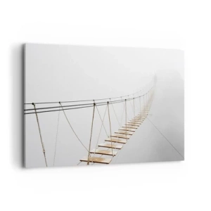 Cuadro sobre lienzo - Impresión de Imagen - Un puente colgante en la niebla desde una perspectiva minimalista - 120x80cm - ¿Adónde le llevará? - Decoración de pared moderna para salón y dormitorio ARTTOR
