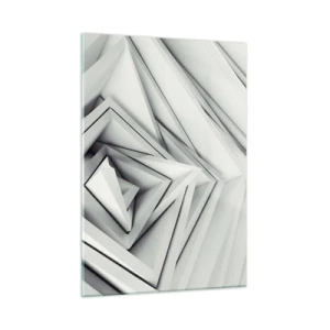 Cuadro sobre vidrio - Impresiones sobre Vidrio - Formas geométricas tridimensionales en tonos de gris. - 50x70cm - Ángulos afilados - Decoración de pared moderna para salón y dormitorio ARTTOR