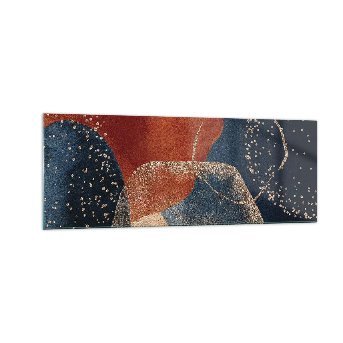 Cuadro sobre vidrio - Impresiones sobre Vidrio - Formas abstractas en tonos de rojo y azul. - 140x50cm - La ligereza del ser - Decoración de pared moderna para salón y dormitorio ARTTOR