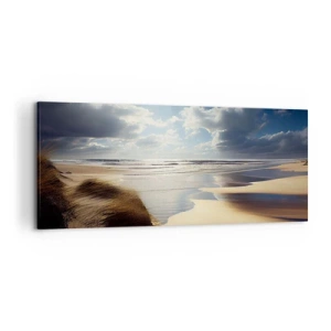 Cuadro sobre lienzo - Impresión de Imagen - Una playa salvaje con dunas y cielos azules. - 120x50cm - Playa, playa salvaje - Decoración de pared moderna para salón y dormitorio ARTTOR