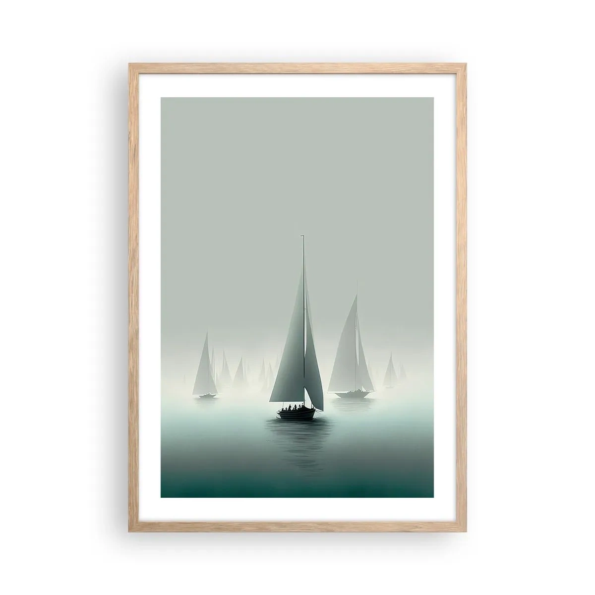 Póster en marco roble claro - Día de niebla en alta mar - 50x70 cm