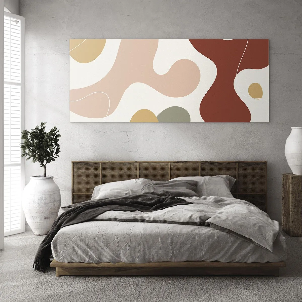 Cuadro sobre vidrio - Impresiones sobre Vidrio - Una composición abstracta en tonos pastel con formas dinámicas. - 120x50cm - La esencia de la pintura - Decoración de pared moderna para salón y dormitorio ARTTOR