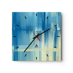 Reloj de pared - Reloj de vidrio - Un cuadro abstracto en tonos turquesa y azul con pinceladas geométricas. - 30x30cm - Composición en turquesa - Decoración de pared moderna para salón y dormitorio ARTTOR