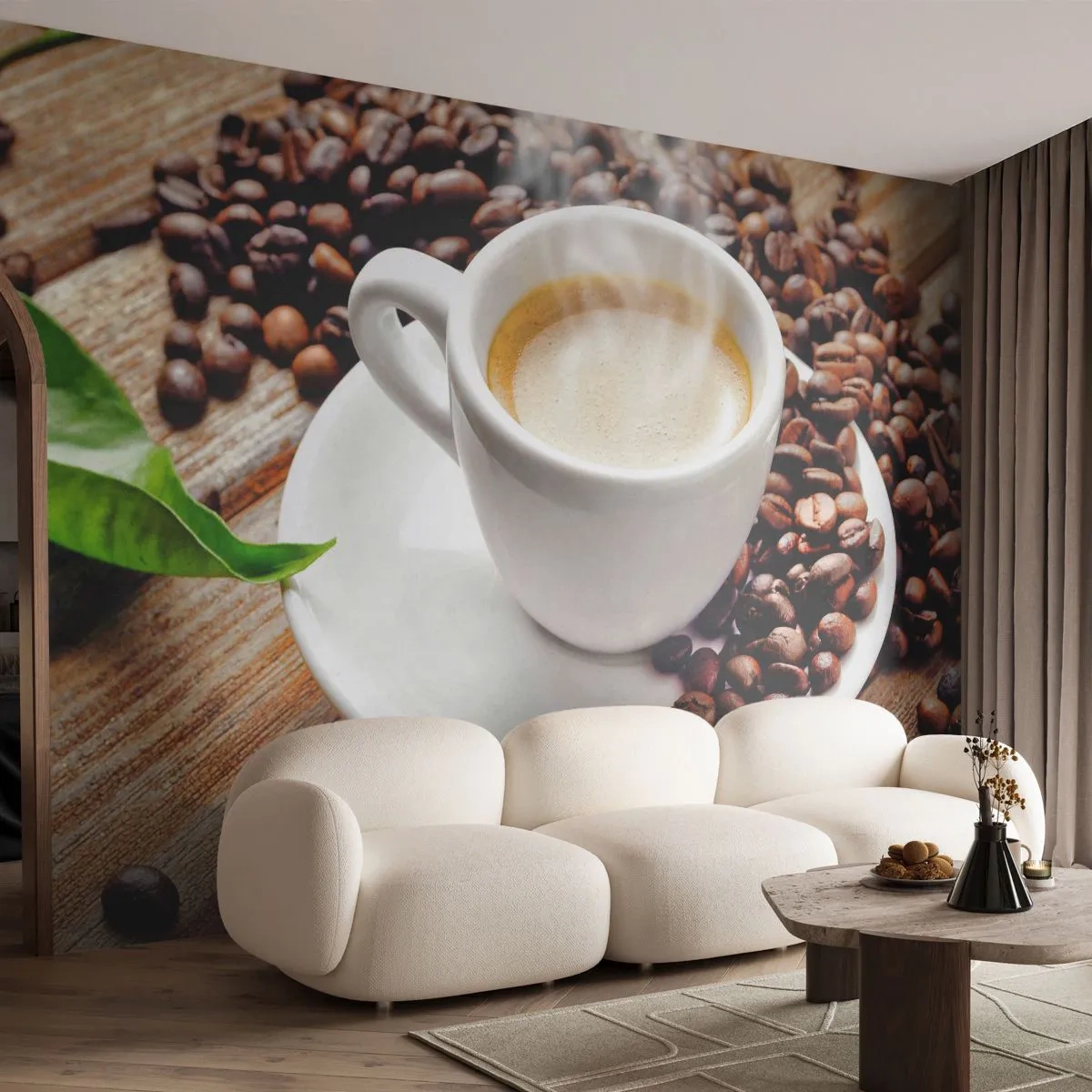 Fotomural Premium Canvas - Café en el banco - Gastronomía, Café, Taza - 500x350 cm