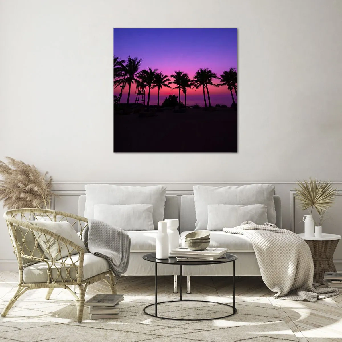 Cuadro sobre vidrio - Impresiones sobre Vidrio - Atardecer bajo las palmeras - 50x50 cm
