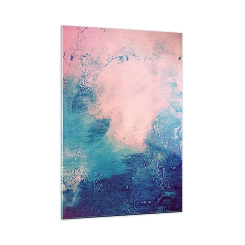 Cuadro sobre vidrio - Impresiones sobre Vidrio - Una combinación abstracta de azul y rosa empolvado con textura. - 50x70cm - Abrazo azul - Decoración de pared moderna para salón y dormitorio ARTTOR