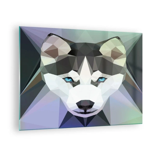 Cuadro sobre vidrio - Impresiones sobre Vidrio - Geometría del lobo en un estilo moderno - 70x50cm - El recuerdo de las nieves del norte - Decoración de pared moderna para salón y dormitorio ARTTOR