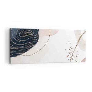 Cuadro sobre lienzo - Impresión de Imagen - Formas abstractas en tonos beige y azul marino con detalles dorados. - 120x50cm - Todo fluye - Decoración de pared moderna para salón y dormitorio ARTTOR