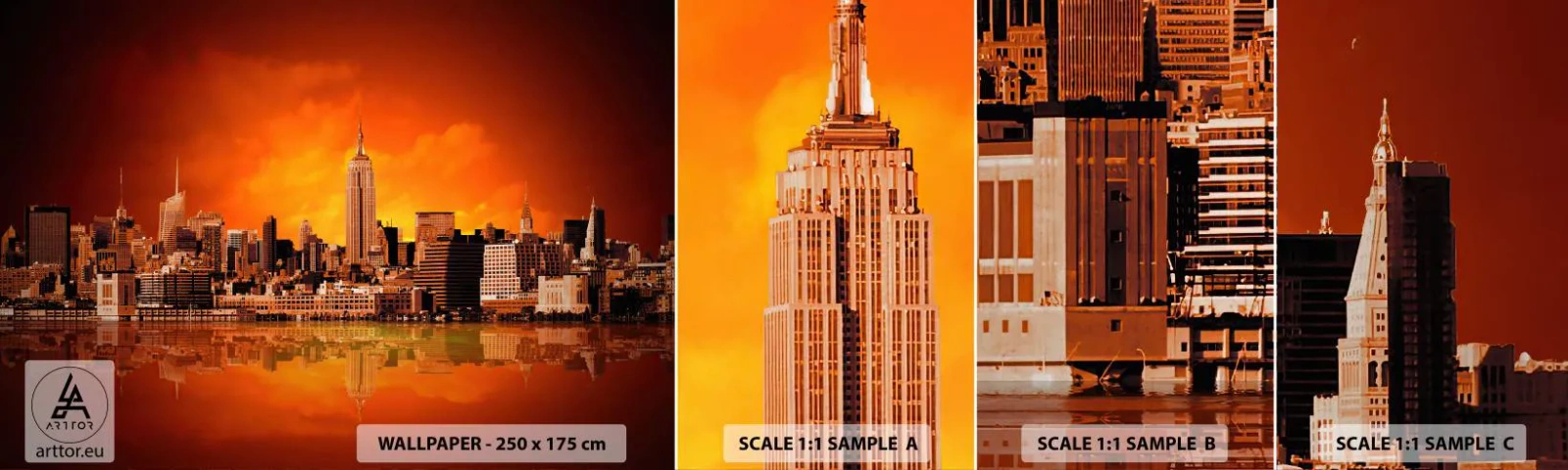 Muestra De Fotomural Standard Eco - Un panorama de la ciudad en amarillo y marrón - Nueva York, Arquitectura, Ciudad - 100x30 cm