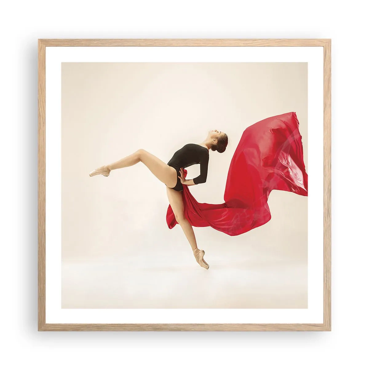 Póster en marco roble claro - Rojo y negro - 60x60 cm