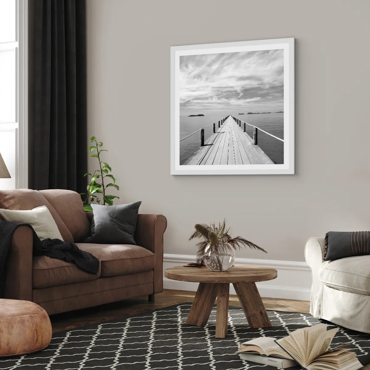 Póster en marco blanco - Hora de viajar - 50x50 cm