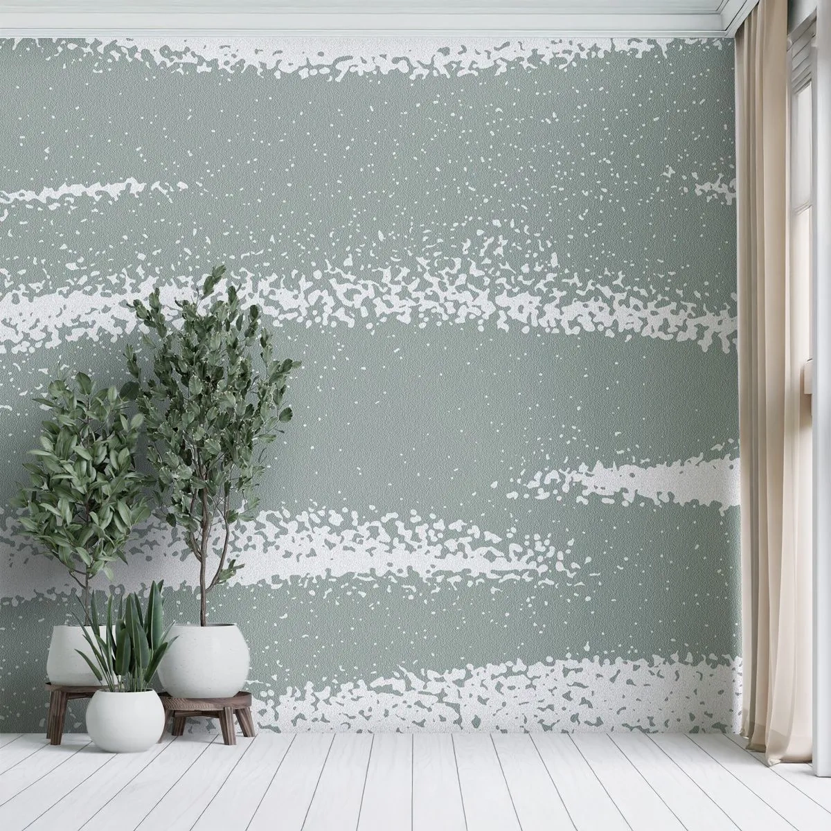 Fotomural Premium Sand - Menta fría con rayas retro abstractas blancas - 100x70cm - Abstracción invernal - Decoración de pared moderna para salón y dormitorio ARTTOR