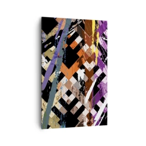 Cuadro sobre lienzo - Impresión de Imagen - Composición abstracta con líneas de colores sobre fondo negro. - 80x120cm - Elevado al cuadrado - Decoración de pared moderna para salón y dormitorio ARTTOR