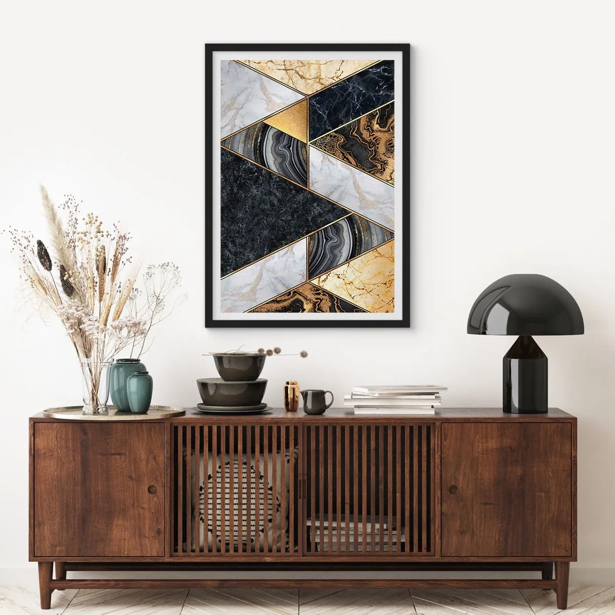 Póster en marco negro - Collage de piedras - 61x91 cm