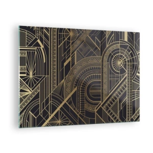 Cuadro sobre vidrio - Impresiones sobre Vidrio - Patrón geométrico Art Déco en dorado y negro - 70x50cm - Conceptos, ideas, planes - Decoración de pared moderna para salón y dormitorio ARTTOR