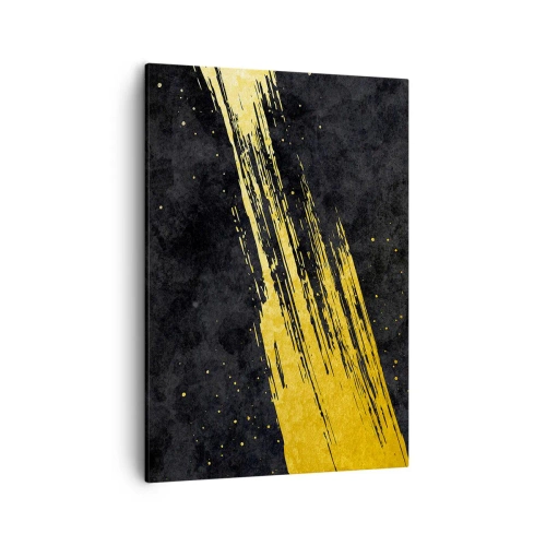 Cuadro sobre lienzo - Impresión de Imagen - Fondo negro con pinceladas doradas dinámicas - 50x70cm - Saltar al hiperespacio - Decoración de pared moderna para salón y dormitorio ARTTOR