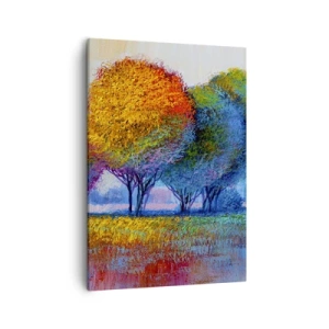 Cuadro sobre lienzo - Impresión de Imagen - Árboles coloridos en un paisaje impresionista - 50x70cm - Un conjunto de colores llamativos - Decoración de pared moderna para salón y dormitorio ARTTOR