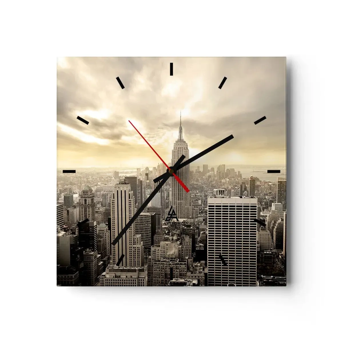 Reloj de pared - Reloj de vidrio - Panorama de la ciudad con vista al Empire State Building - 30x30cm - Tejido neoyorquino en tonos grises - Decoración de pared moderna para salón y dormitorio ARTTOR