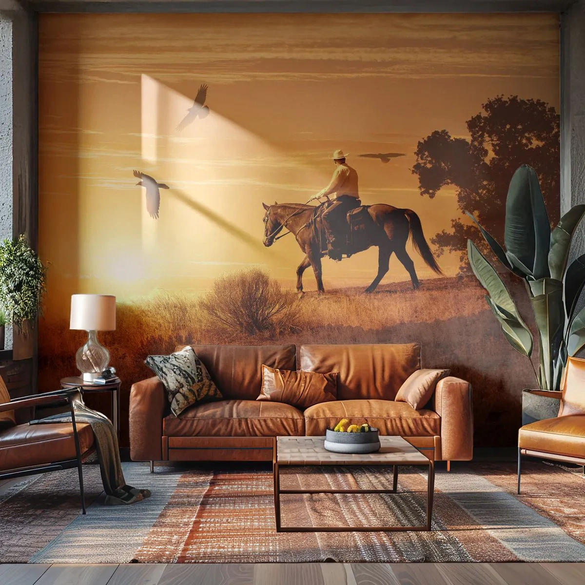 Fotomural Premium Canvas - Solo a través de la pradera - Caballo, Vaquero, Paisaje - 250x175 cm