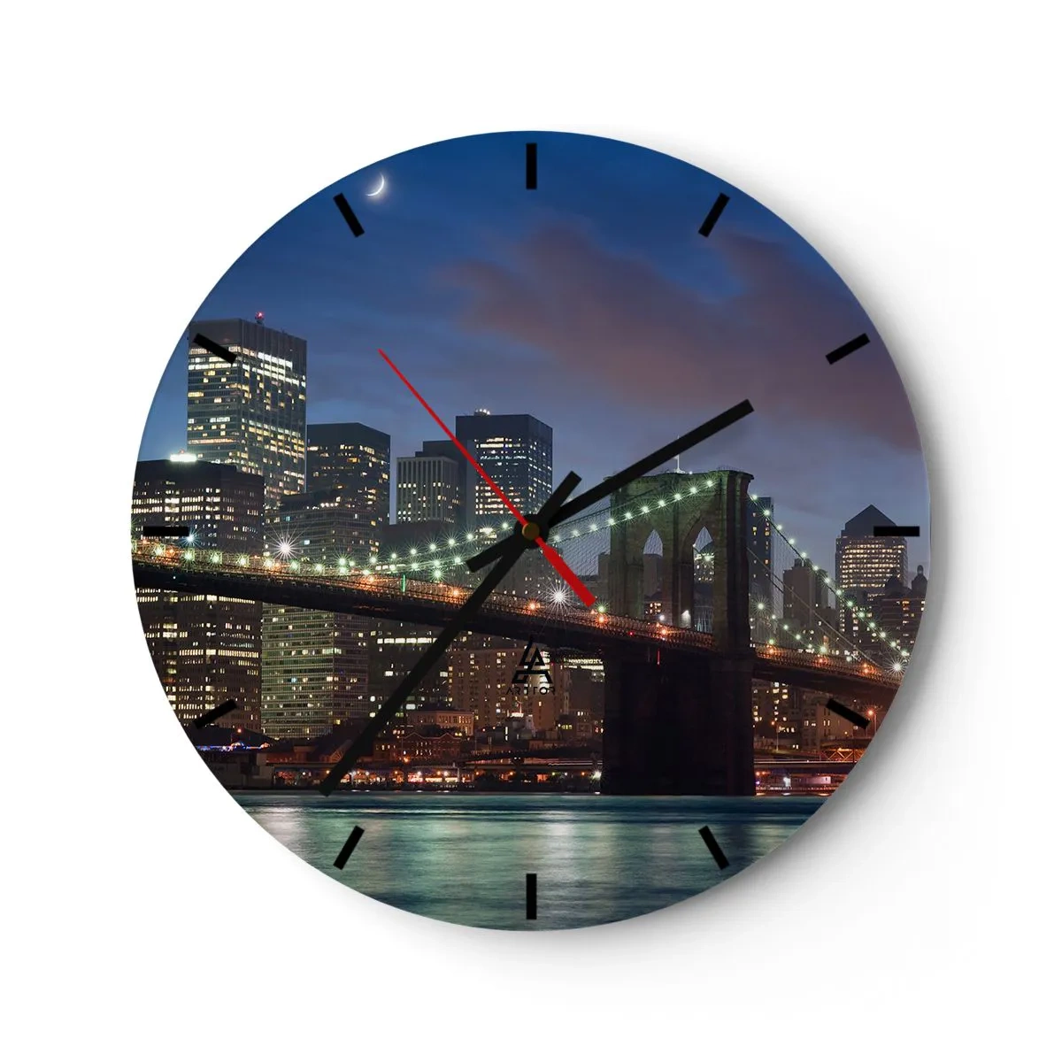 Reloj de pared - Reloj de vidrio - Puente de Brooklyn con vista a la ciudad por la noche - 30x30cm - Una noche iluminada - Decoración de pared moderna para salón, cocina y dormitorio ARTTOR