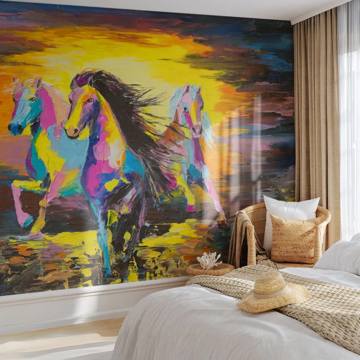 Fotomural Premium Sand - Sumergido en un arco iris - animales, Caballos, Libertad - 200x140 cm