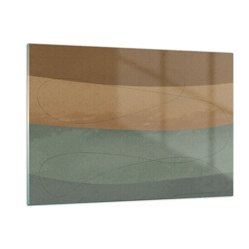 Cuadro sobre vidrio - Impresiones sobre Vidrio - Rayas abstractas en tonos tierra - 120x80cm - Composición horizontal - Decoración de pared moderna para salón y dormitorio ARTTOR
