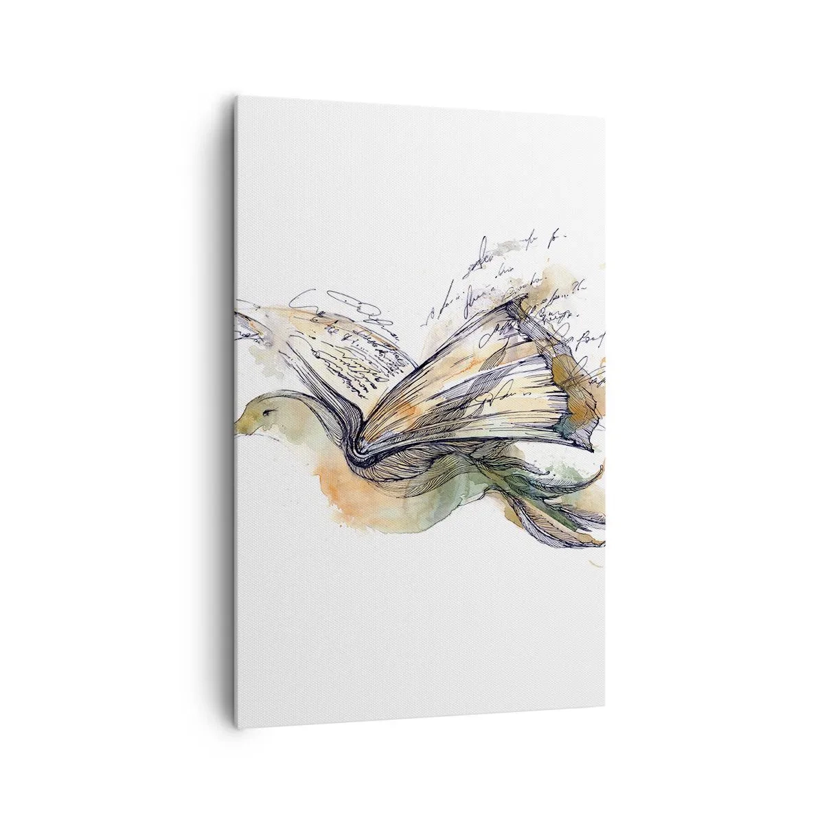 Cuadro sobre lienzo - Impresión de Imagen - Pintura artística de acuarela de un pájaro con un libro como alas. - 80x120cm - En las alas de la poesía - Decoración de pared moderna para salón y dormitorio ARTTOR
