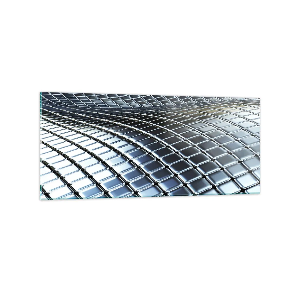 Cuadro sobre vidrio - Impresiones sobre Vidrio - Estructura moderna de cuadrados metálicos. - 120x50cm - Ola de plata - Decoración de pared moderna para salón y dormitorio ARTTOR