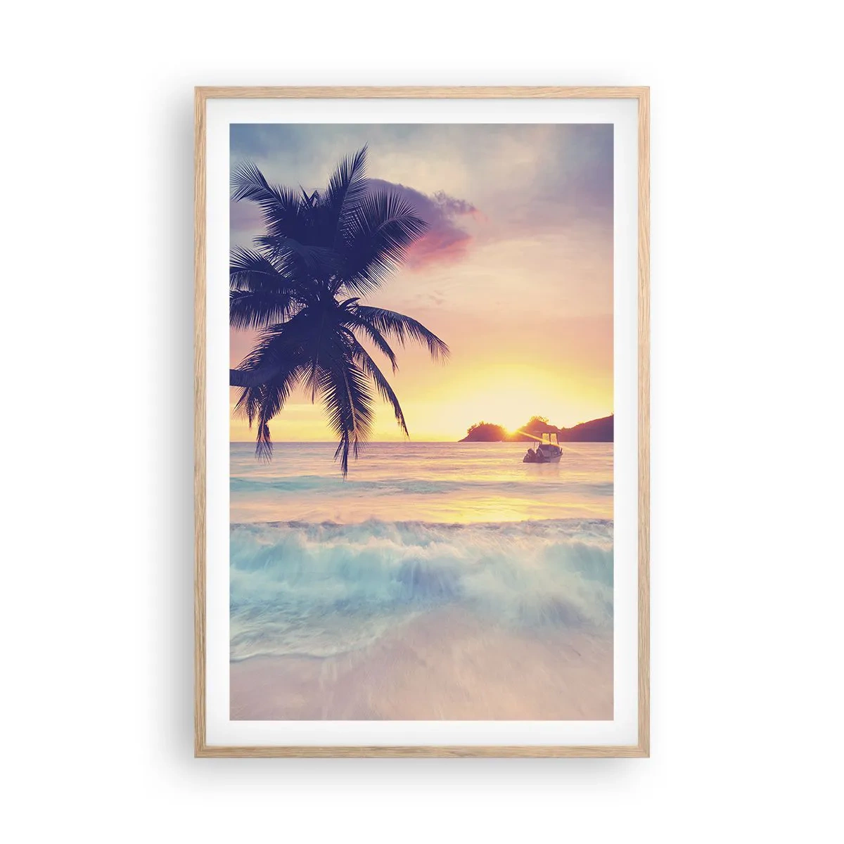 Póster en marco roble claro - Atardecer en la bahía - 61x91 cm