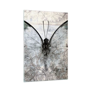 Cuadro sobre vidrio - Impresiones sobre Vidrio - Una mariposa en tonos verdes y grises sobre un fondo decorativo. - 70x100cm - En el estilo Art Nouveau - Decoración de pared moderna para salón y dormitorio ARTTOR