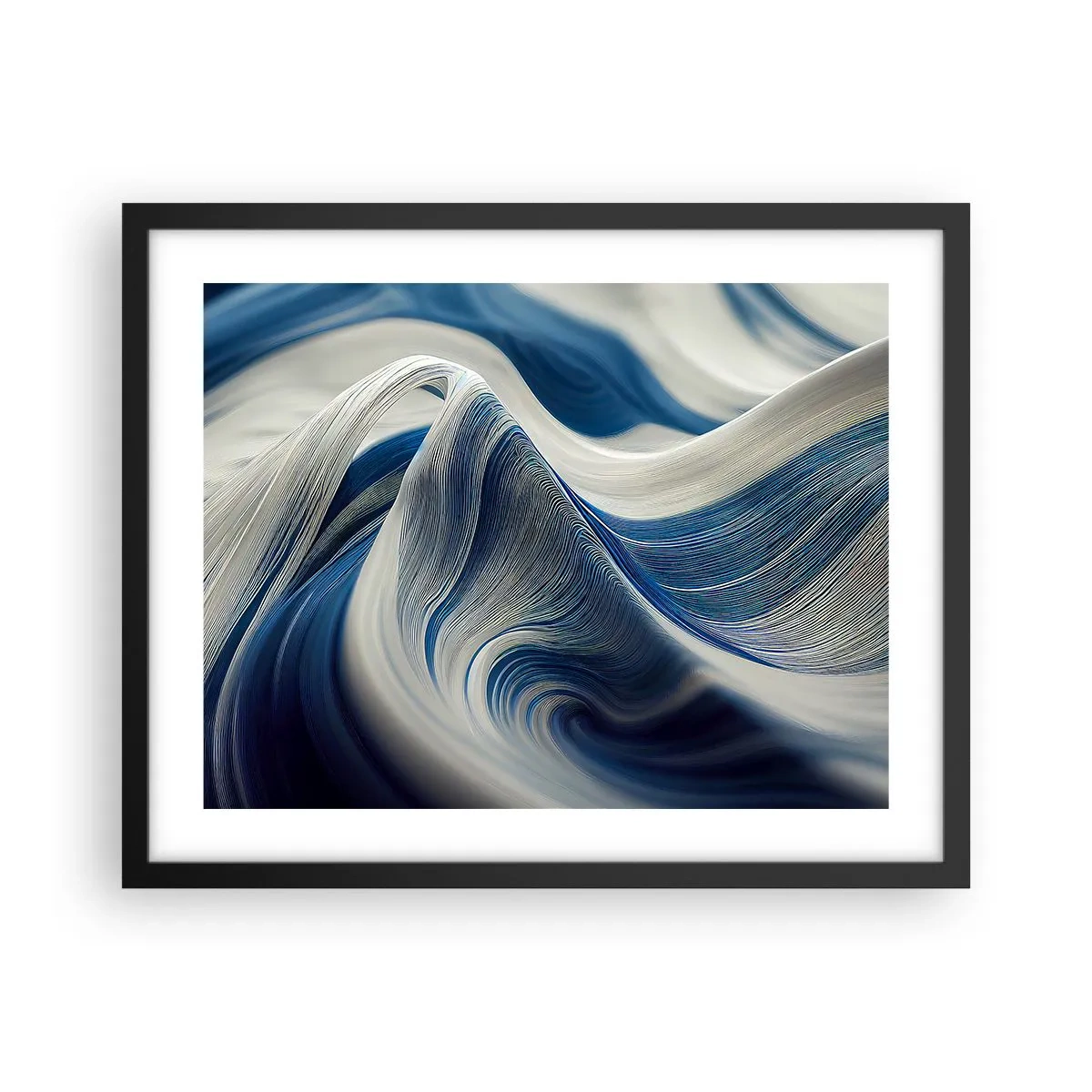 Póster en marco negro - Fluidez de azul y blanco - 50x40 cm