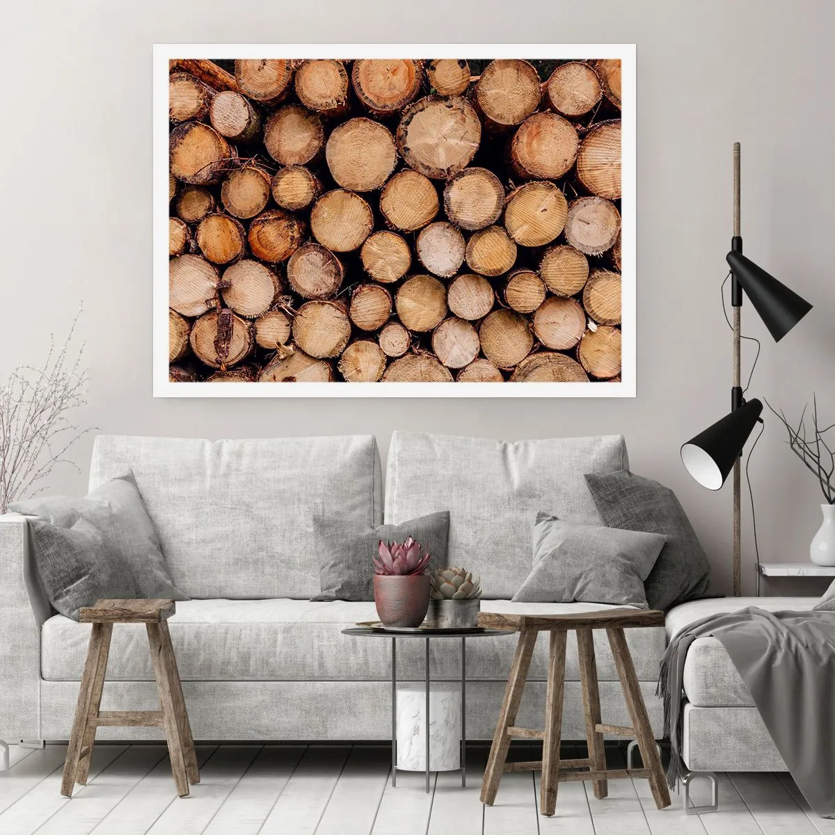 Póster - Montones de troncos de árboles talados dispuestos en armonía - 100x70cm - Un nuevo comienzo - Decoración de pared moderna para salón y dormitorio ARTTOR