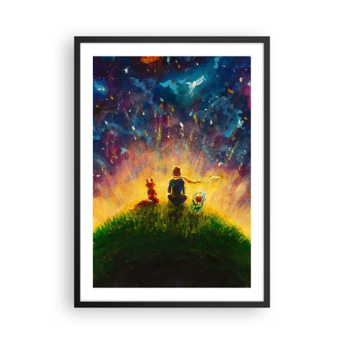 Póster en marco negro - Figuras sentadas en una colina bajo un cielo estrellado. - 50x70cm - Amor y amistad - lo único entero - Decoración de pared moderna para salón y dormitorio ARTTOR