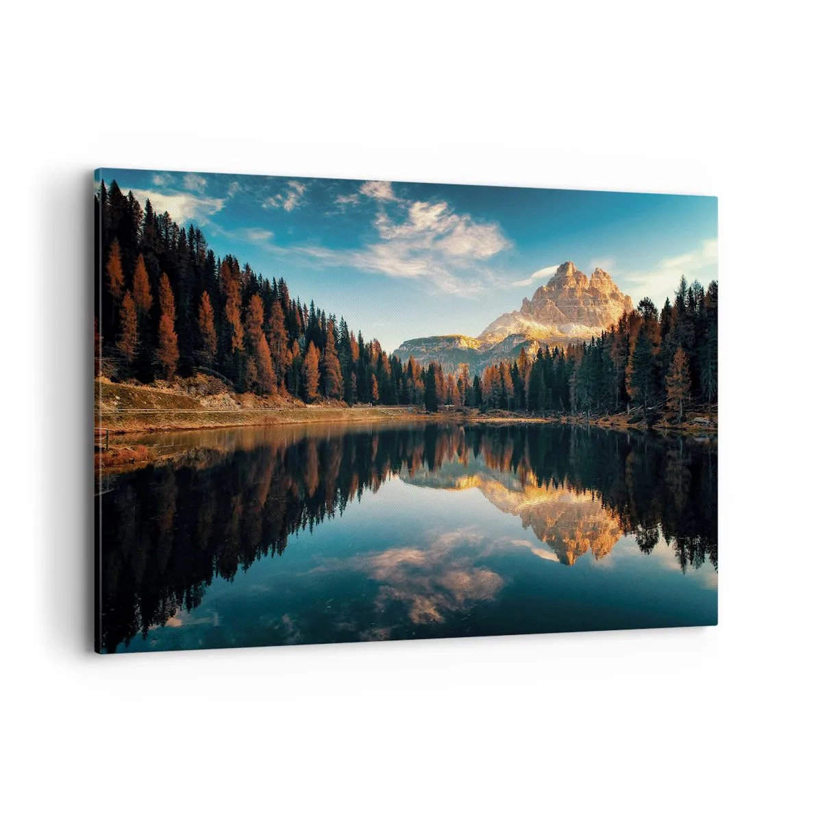 Cuadro sobre lienzo - Impresión de Imagen - Paisaje de montaña con lago y bosque. - 120x80cm - Paisaje duplicado - Decoración de pared moderna para salón y dormitorio ARTTOR